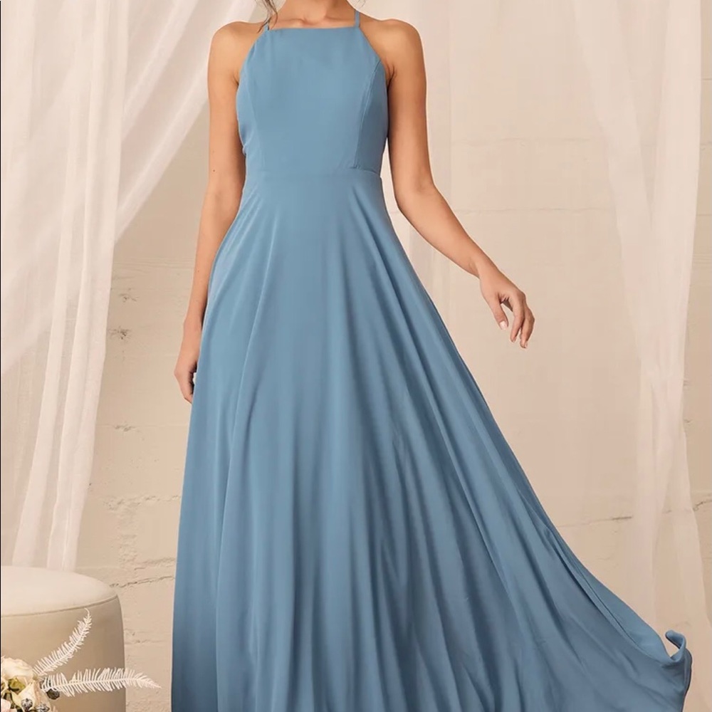 Lulu’s Mythical Kind of Love slate blue maxi dress